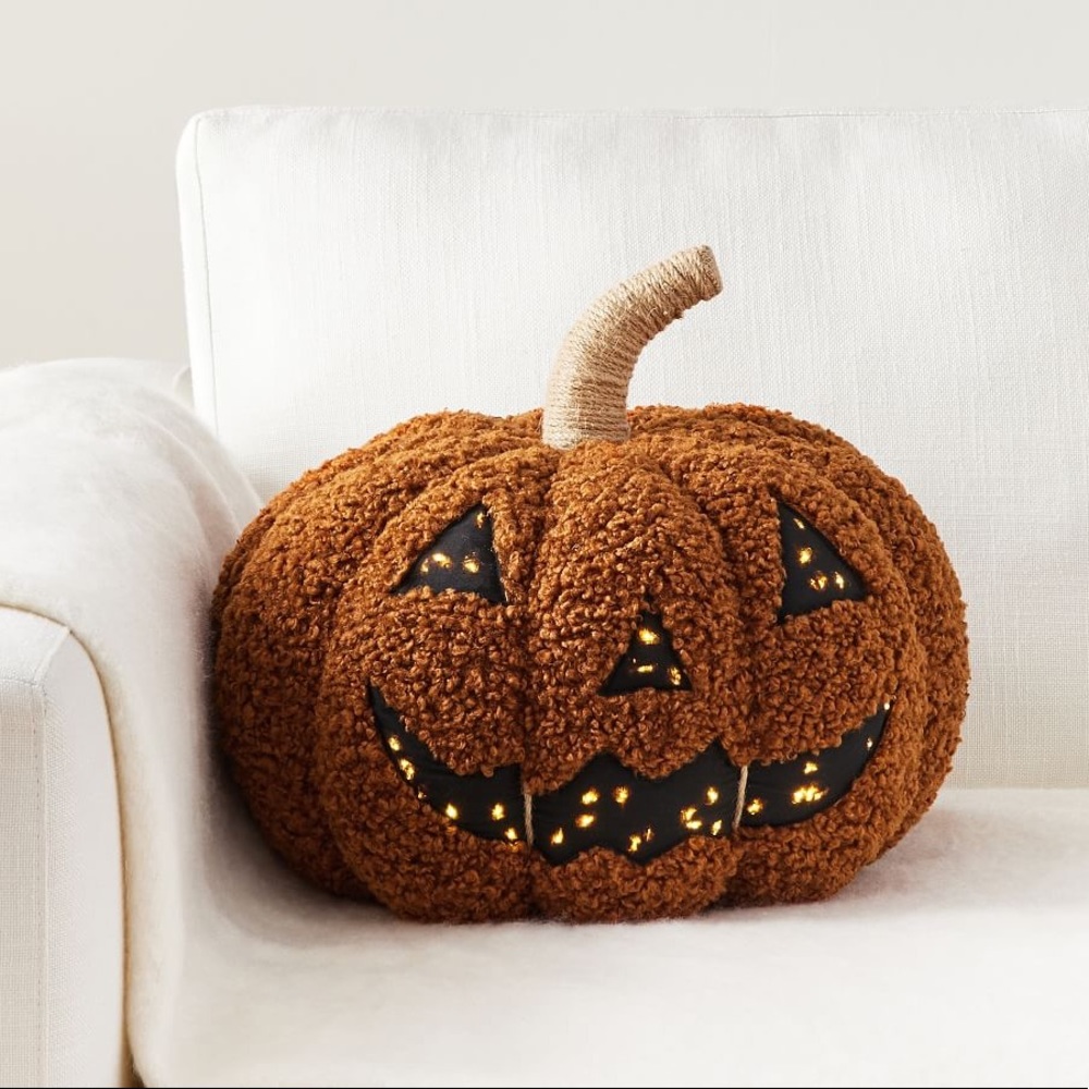 Pottery Barn Cute and Spooky Light Up Jack-O-Lantern Pumpkin Cuddle Pillow 🎃
